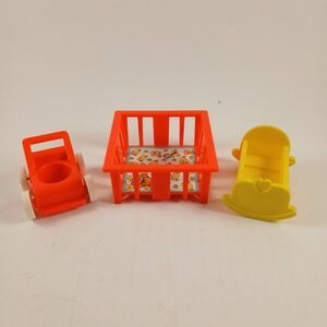 Vintage Fisher Price Little‎ People Nursery Furniture Playpen Stroller Crib